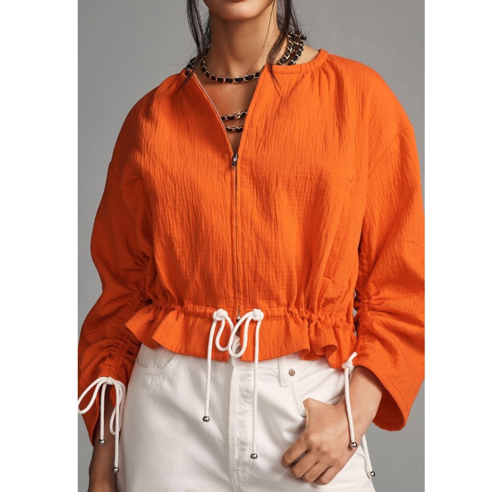Anthropologie Maeve Beach Parachute Bomber Jacket Red Orange - Small
